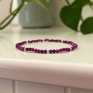 💜 Artisan Ruby Gemstone & Sterling Silver Bracelet, Handmade Pink Jewelry